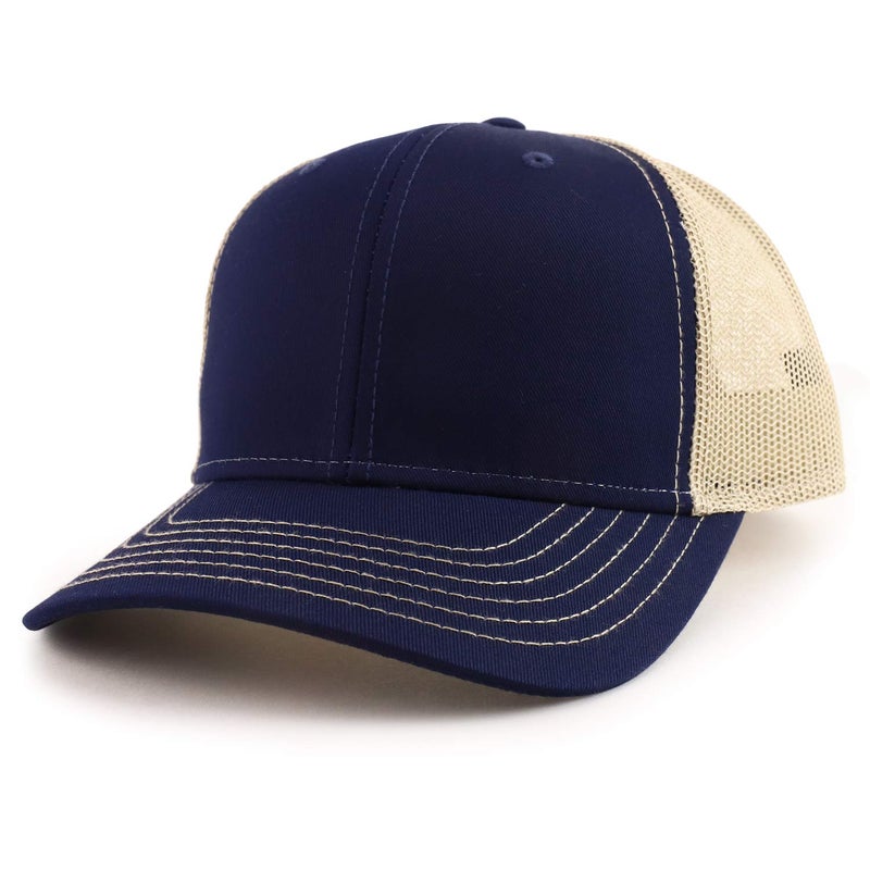Armycrew Oversize XXL Low Profile Two Tone Mesh Back Trucker Baseball Cap - Navy Khaki - 2XL - Image 1